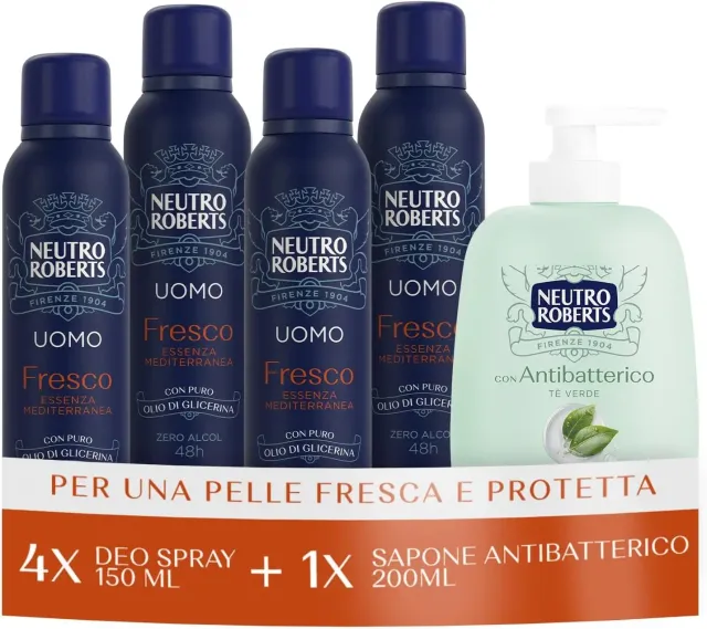 Neutro Roberts Mediterranea Deo Uomo Spray 4x150ml + Sapone