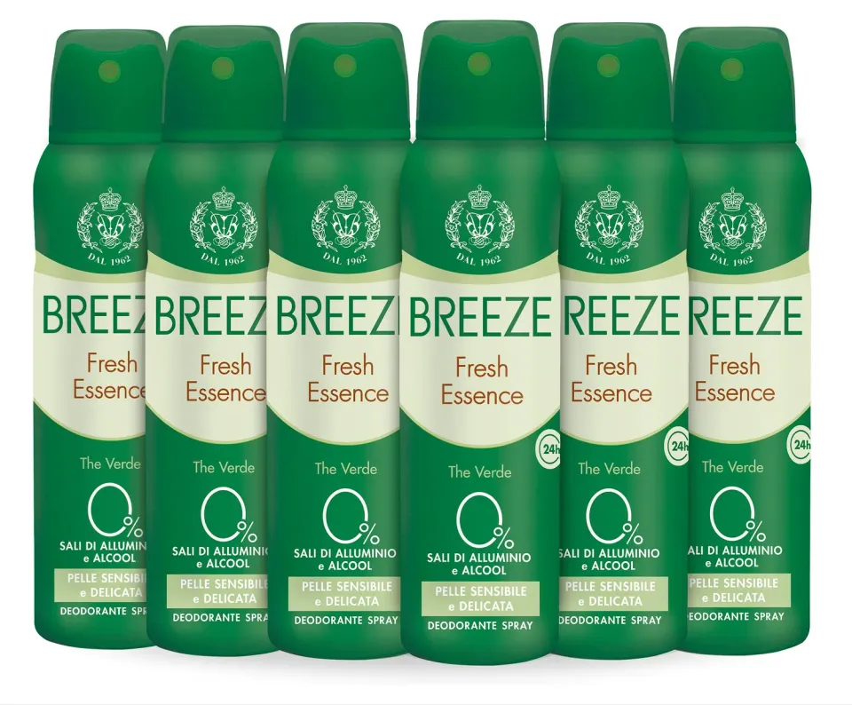 Breeze Fresh Essence Deodorante Spray 6x150 ml Tè Verde