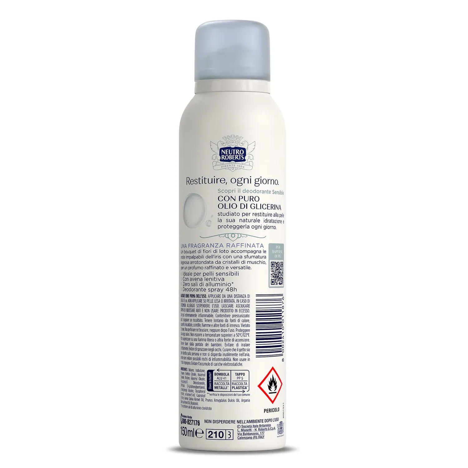 Neutro Roberts Sensibile Deodorante Spray 150 ml Avena e Loto