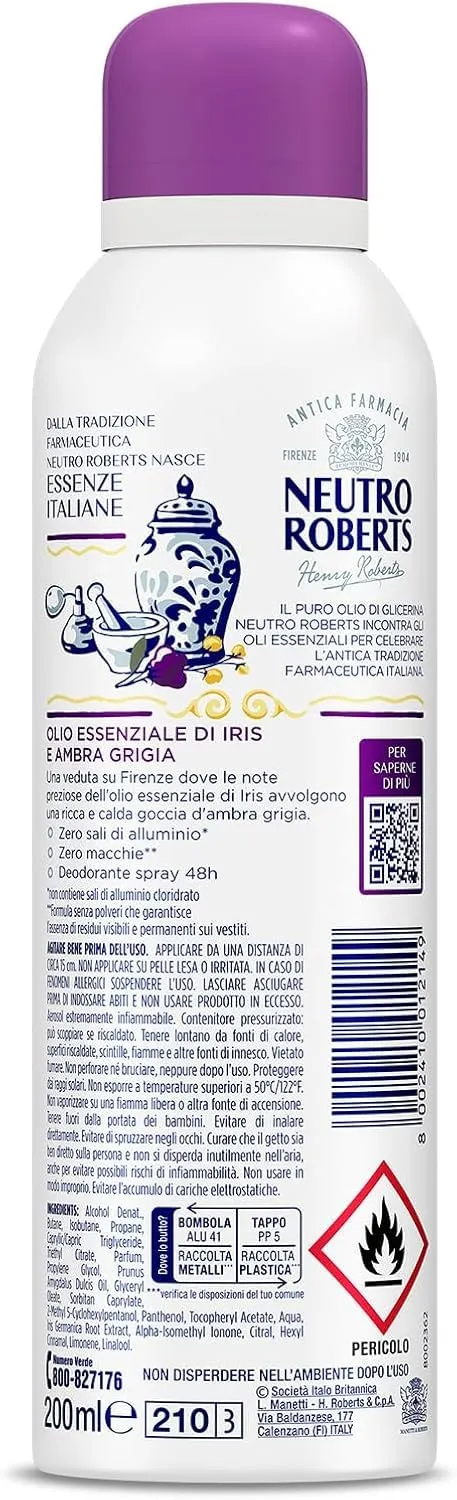 Neutro Roberts Essenze Firenze deodorante spray 200 ml senza alluminio
