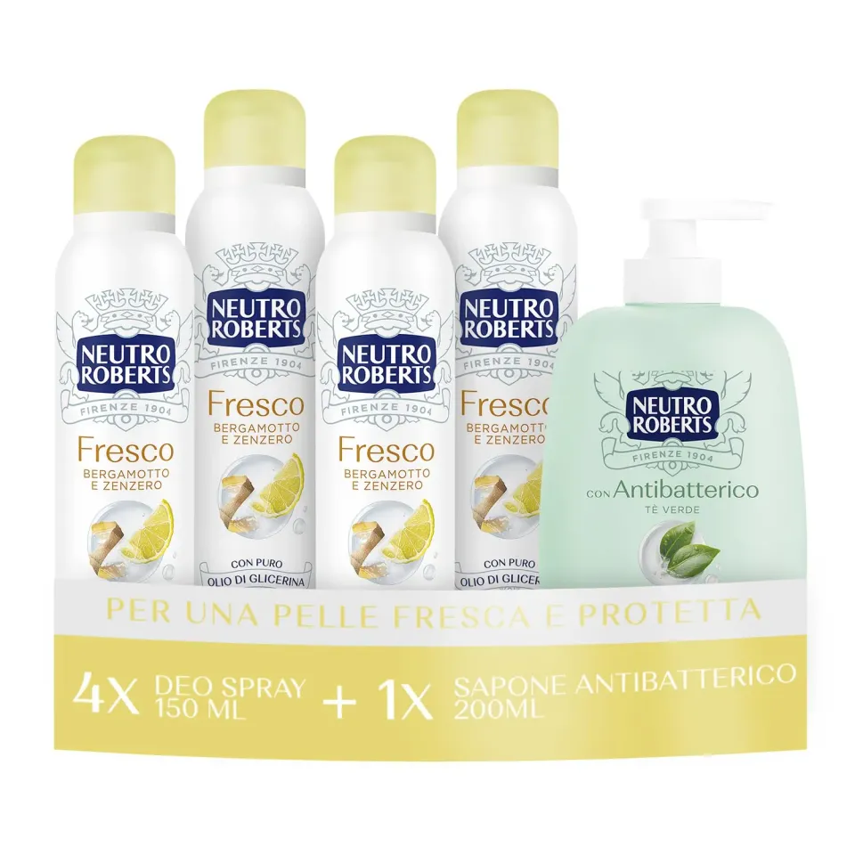 Neutro Roberts Fresco spray 4x150 ml bergamotto sapone mani