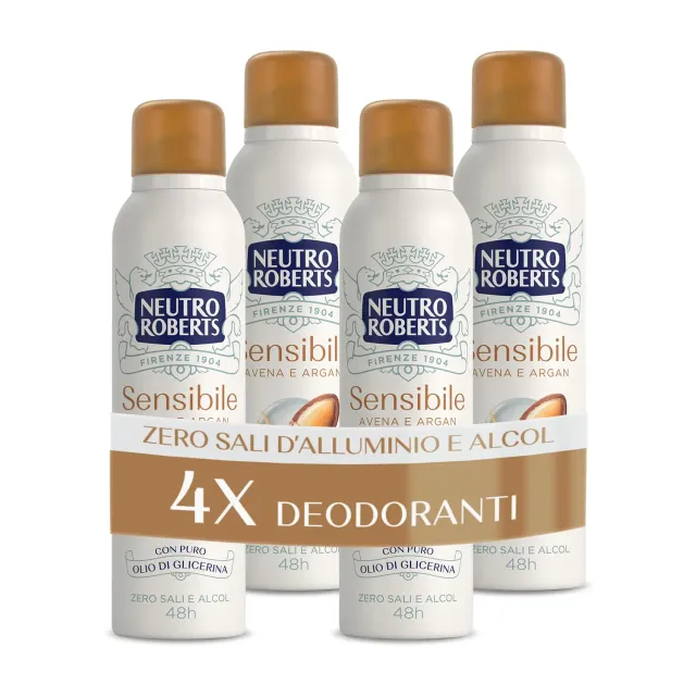Neutro Roberts Pelle Sensibile Avena e Argan deodorante spray 4x150ml 48h
