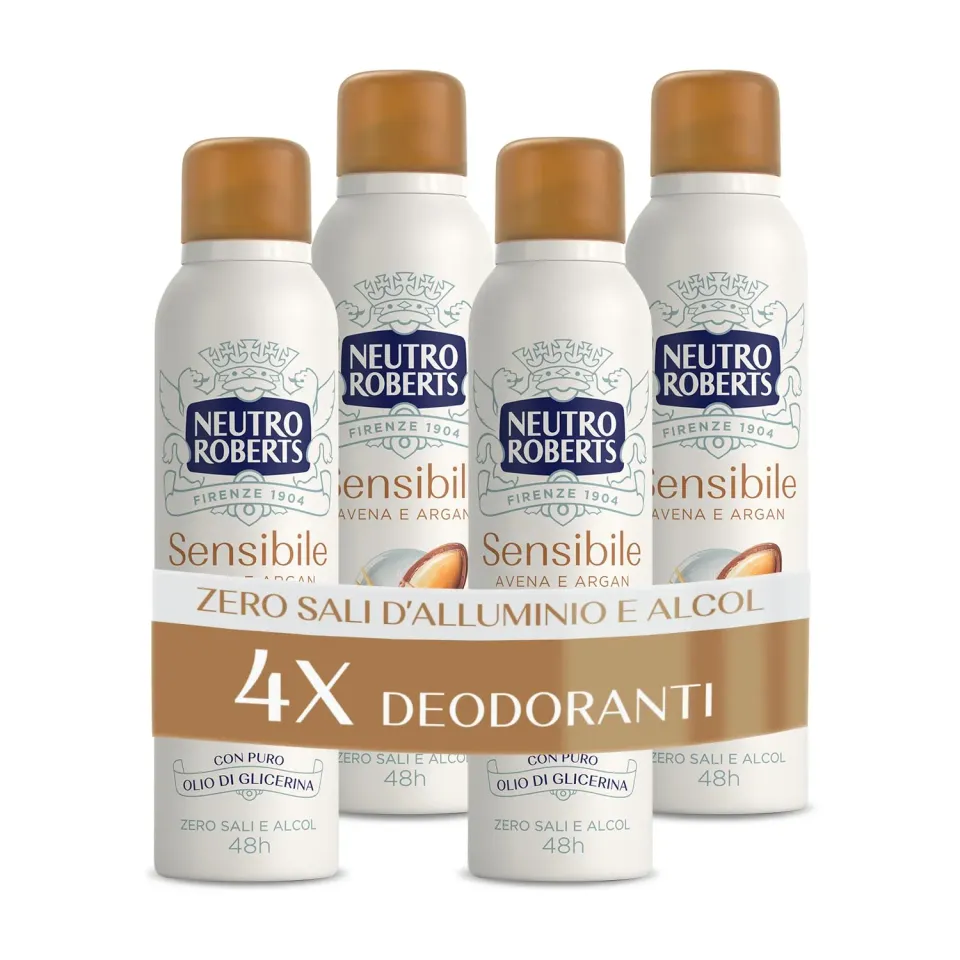 Neutro Roberts Pelle Sensibile Avena e Argan deodorante spray 4x150ml 48h