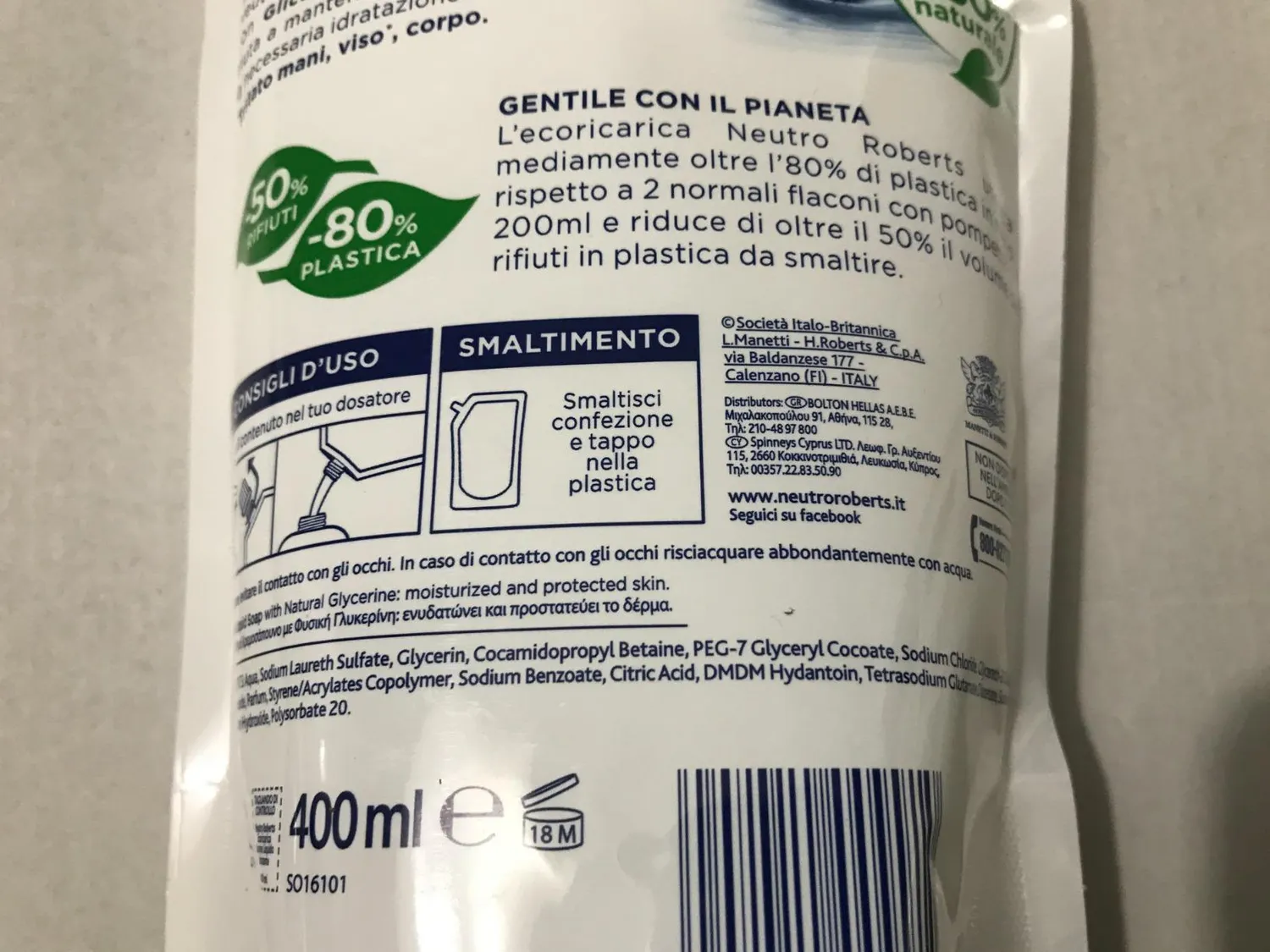 Neutro Roberts Idratante Glicerina sapone liquido mani 200 ml delicato
