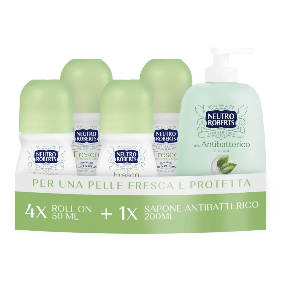 Neutro Roberts Deo Fresco Verde deodorante roll-on 4x50ml + sapone