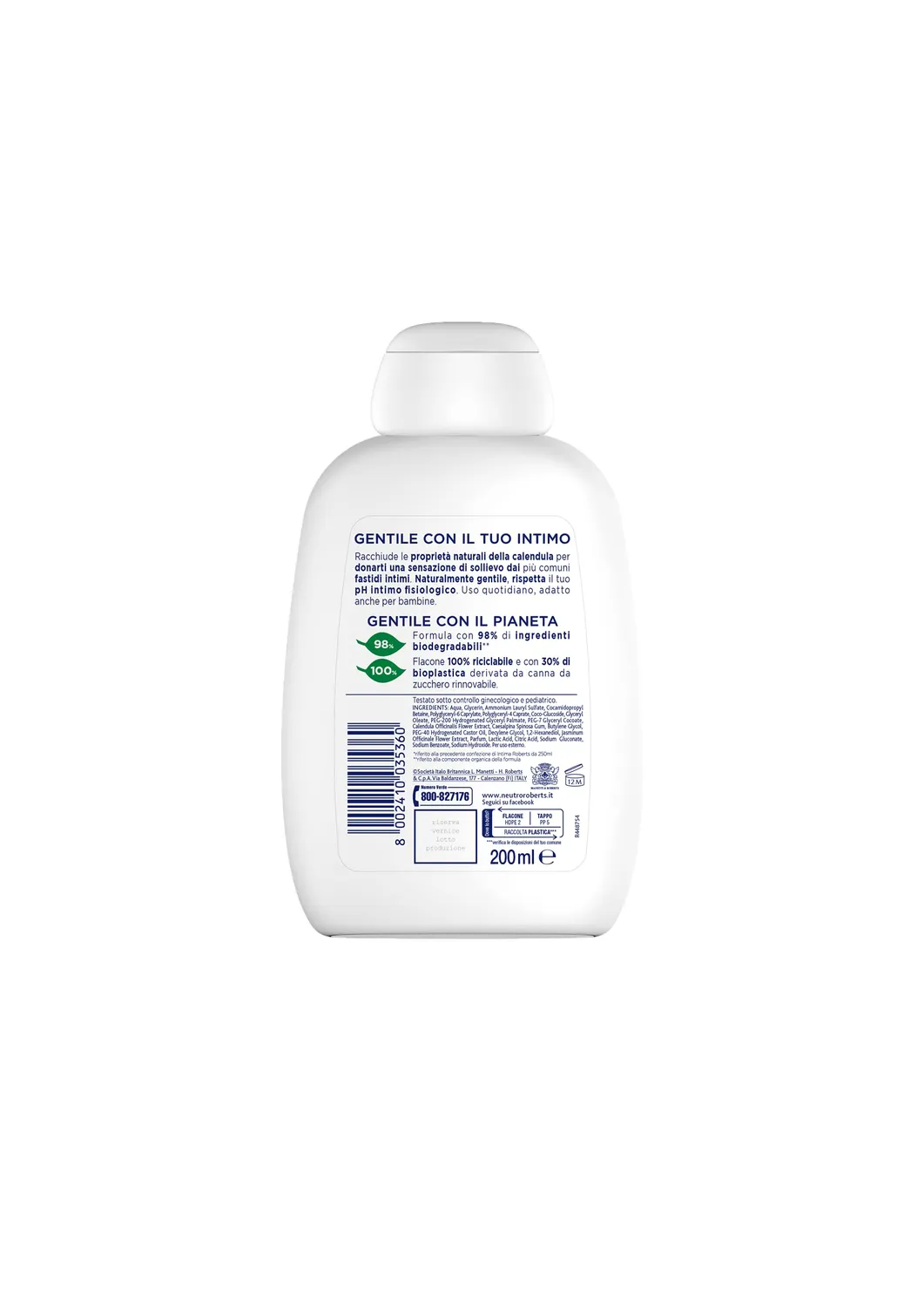 Neutro Roberts Lenitivo Detergente Intimo Calendula 200 ml delicato