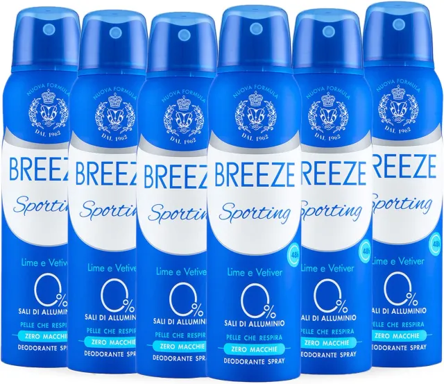 Breeze Sporting deodorante spray 6x150 ml lime bergamotto 48h