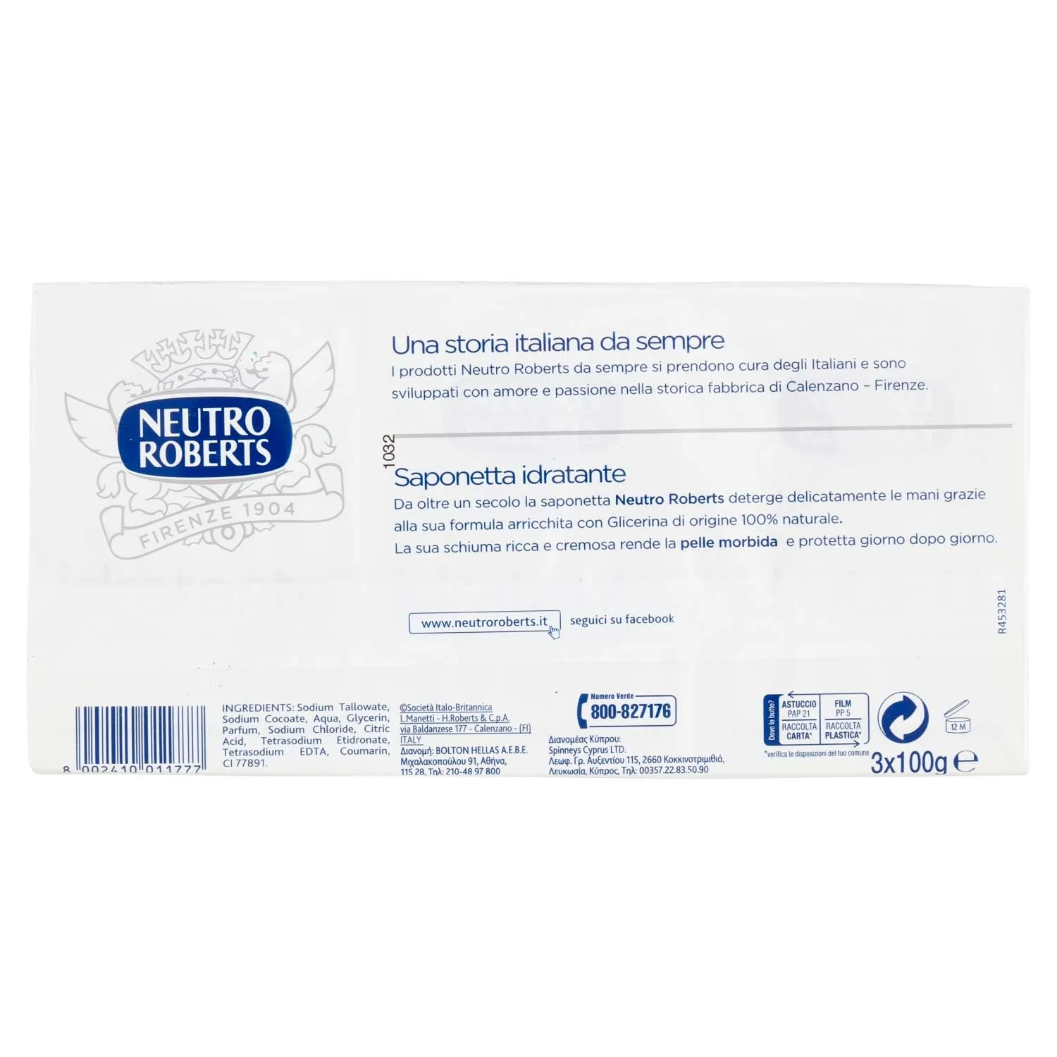 Neutro Roberts Sapone Solido 3x100 g pelle delicata
