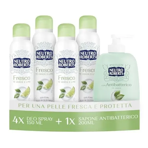 Neutro Roberts Fresco Deo Spray 4x150ml + Sapone 200ml Tè Verde