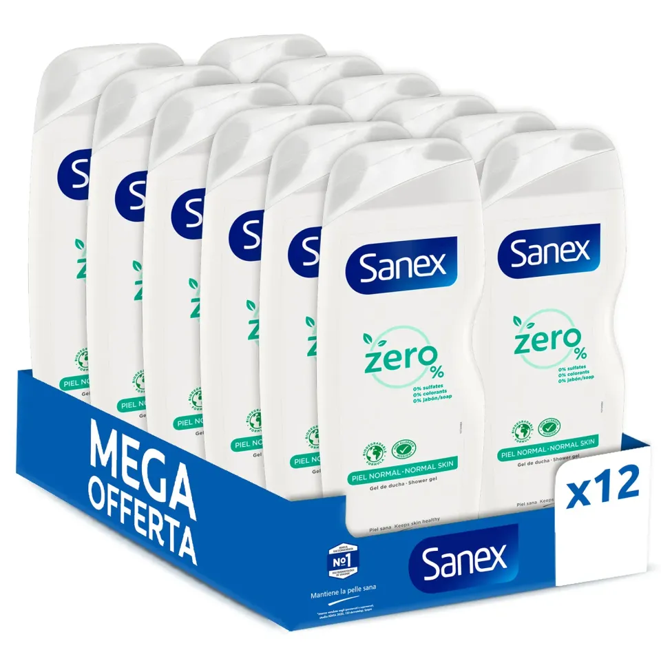 Sanex Zero% Bagnoschiuma Pelle Normale 12x600 ml Vegano