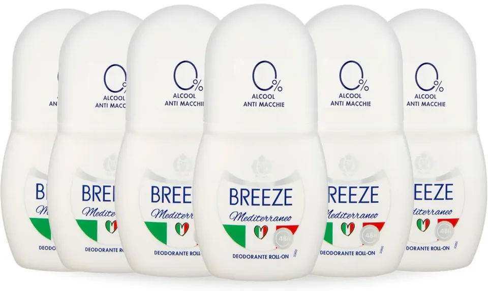 Breeze Mediterraneo deodorante roll on 6x50 ml anti macchie