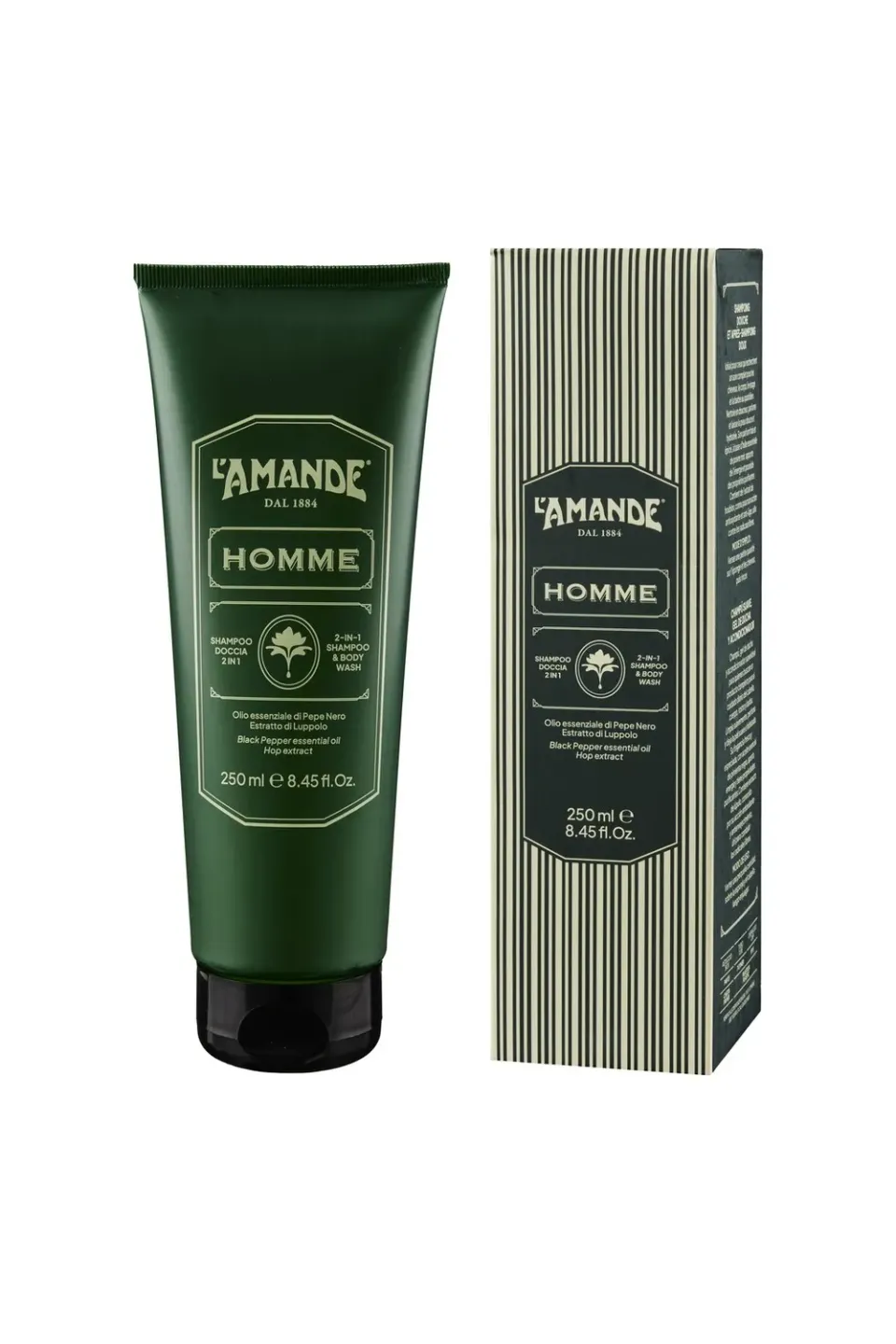 L'Amande Homme shampoo doccia 2 in 1 pepe nero